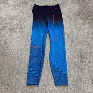Nike Dri-Fit Zonal Active Leggings Womens Small Blue Black Geometric Yoga 25x27